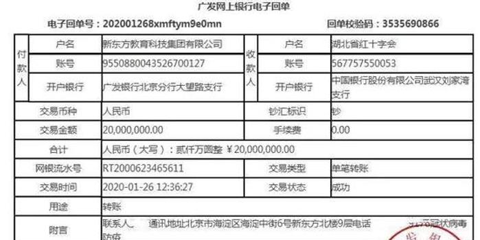 新东方向湖北省红十字会捐款2000万元