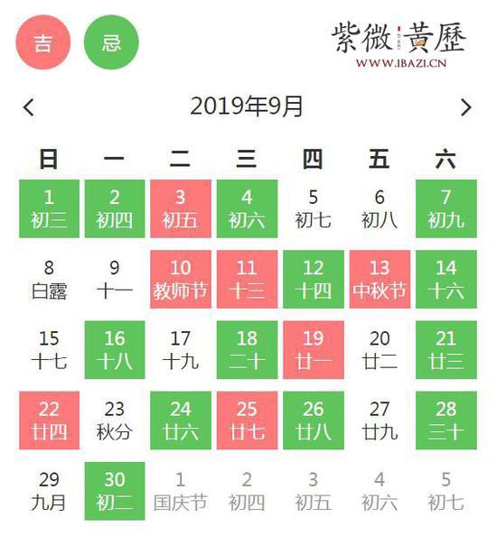 9月出行吉日