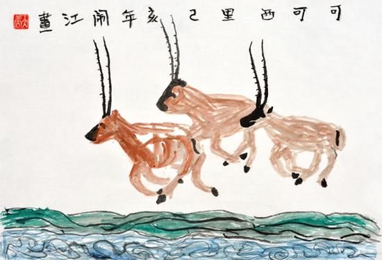 可可西里(藏羚羊) 闹江画 玉树市第一完全小学六年级