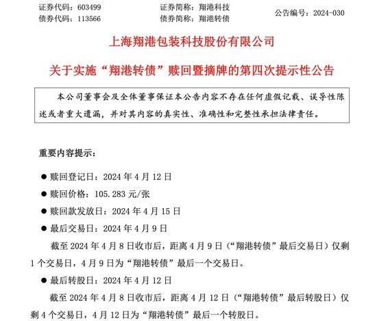 翔港转债迎来最后交易日！操作不及时，或亏超50%！