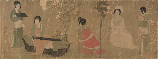 唐 周昉(传) 调琴啜茗图 现藏美国纳尔逊阿特金斯艺术博物馆