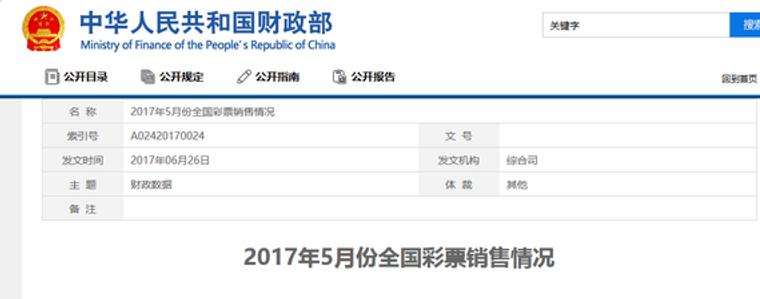 2017年5月份全国彩票销售情况