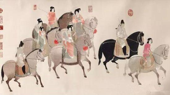 汴绣《虢国夫人游春图》,韩玉琴