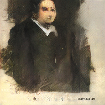 在佳士得拍卖的首幅AI画作《埃德蒙·贝拉米》(Edmond Belamy)。受访者供图