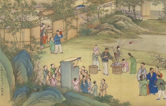清代 丁观鹏 《太平春市图》卷(局部) 台北故宫博物院藏