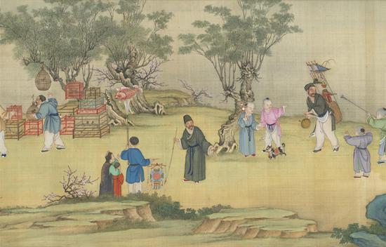 清代 丁观鹏 《太平春市图》卷(局部) 台北故宫博物院藏
