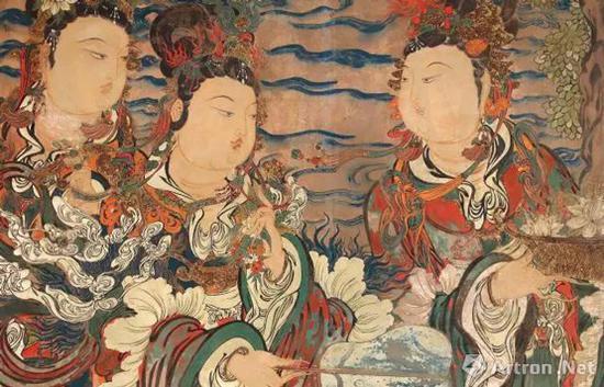 沥粉彩绘仙人朝奉图壁画(局部)