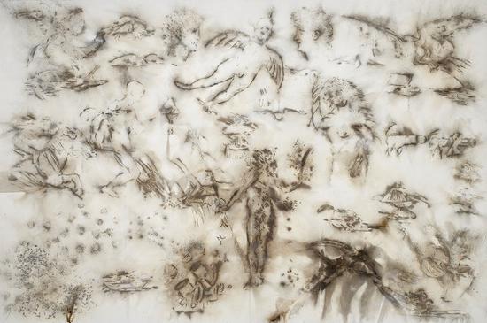 《鸟与鸟的手稿》, 2018 火药、画布