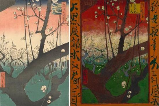 (左)龟户梅屋,(右)梵高作品