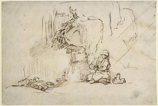 《沙漠中的夏甲与以实玛利》(Hagar and Ishmael in the desert),Willem Drost,1650年