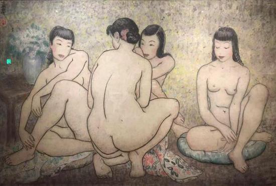 潘玉良,《浴后四美姿》,纸本墨彩,80×130厘米,1955年,私人收藏