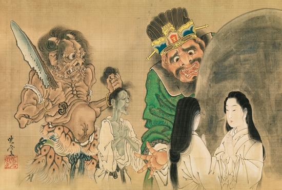 河锅晓斋,《镜前的美丽》 (局部),1871-1889