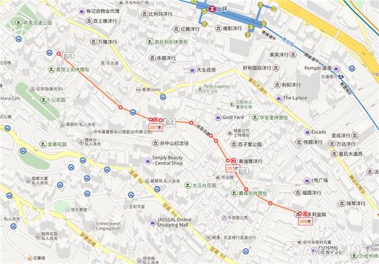 左边毗邻半山,又与皇后大道中相近的中环(图片来源:百度地图)