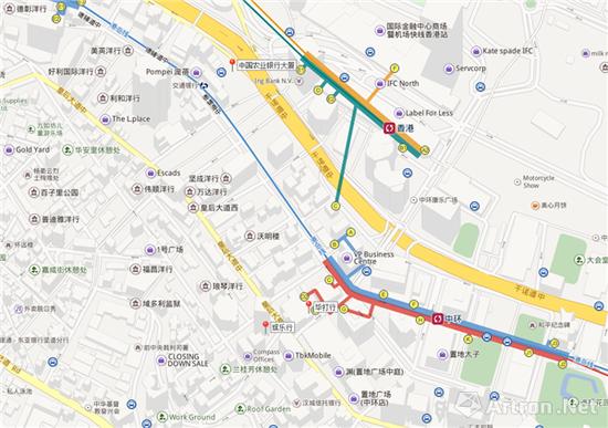 毕打行、中国农业银行大厦、娱乐行分布图(图片来源:百度地图)