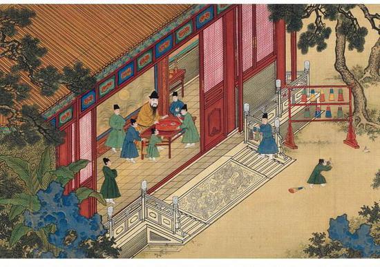 《御花园赏玩图》(部分)