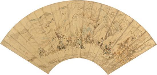 仇英 《文姬归汉图 》扇页 金笺 设色