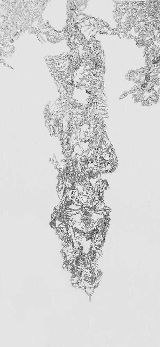 贾西贝娃 Jia Xibeiwa 魑魅魍魉系列之一 152.4×70cm 纸本中性笔 Roller Ball Pen on Paper 2017