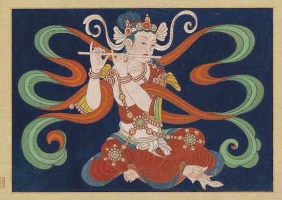 《张大千摹敦煌莫高窟第三二七窟宋代伎乐》