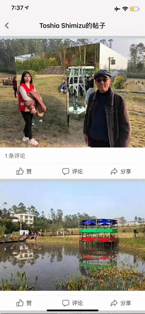 上:杨千在作品《钻石梯》前合影 下:郑国谷作品《心似莲花开,清风自然来(2018)》