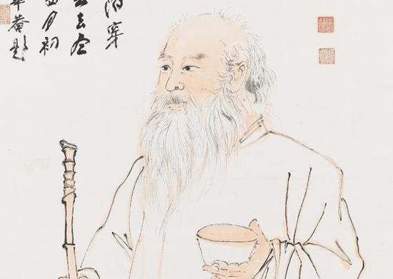 《大千居士乞食图》(局部),张大千,1975年