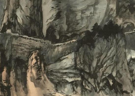 《苏花揽胜图卷》(局部),张大千,纸本泼彩泼墨,1965年