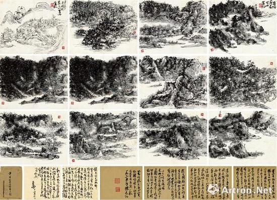 黄宾虹 《蜀游峨眉山水十二图》(共十六页) 画心22×17cm×12 题跋22×17cm×4