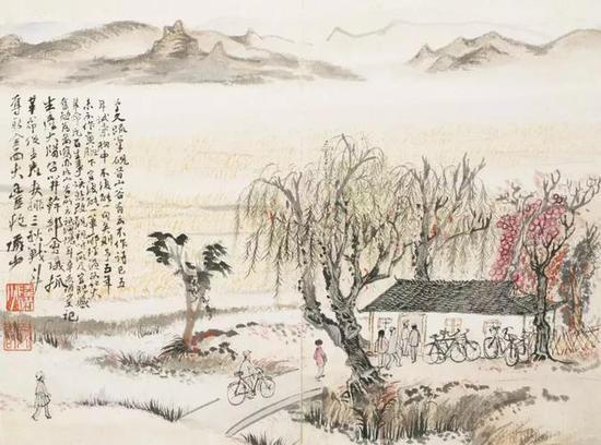 此册共计九开,首开描绘的是村中秋收所之前召开生产大会的场景;