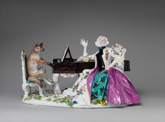 福斯蒂娜·博尔多尼和狐狸(Faustina Bordoni and Fox),陶瓷摆件,德国,约1743年