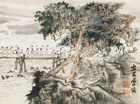 第二、三、四开均描绘农民手持耕具,清晨出工,辛勤劳动的场景;