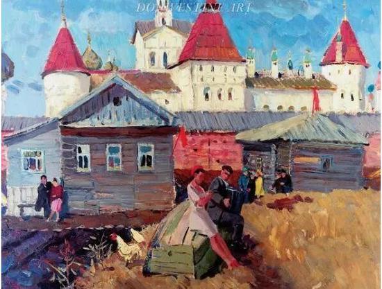> 马克西莫夫绘画作品《罗斯托夫·维利基的金环城》(The Golden Ring city of Rostov Veliki)