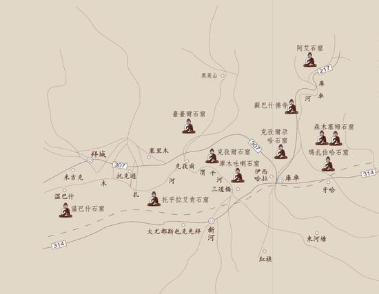 新疆石窟寺分布示意(图来自网络)