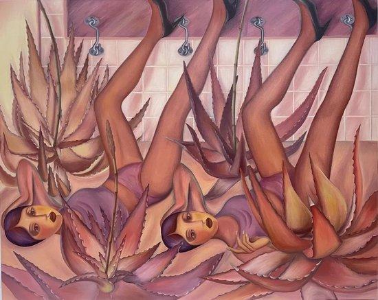 陈琴,《房间里的红芦荟》,布面油画,120 × 150 cm,2023