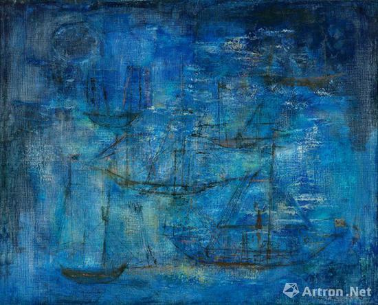 赵无极《蓝色夜航》布面油画 80×99cm 1951年 成交价:1978万元
