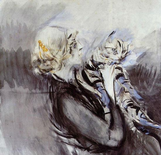 “A Lady with a Cat”,妇人与猫,乔瓦尼 波蒂尼(Giovanni Boldini)