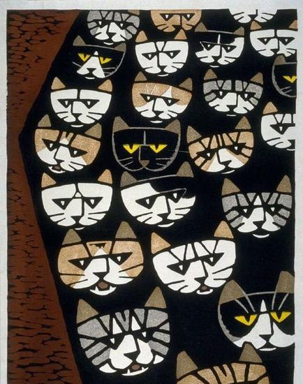 日本艺术家稲垣知雄(Tomoo Inagaki)猫咪版画作品