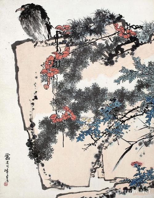 潘天寿 《鹰石山花图》 2.79亿元 中国嘉德2015年春拍