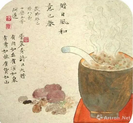 国画《腊日风和意已春》纸本(27×27)2013年作品