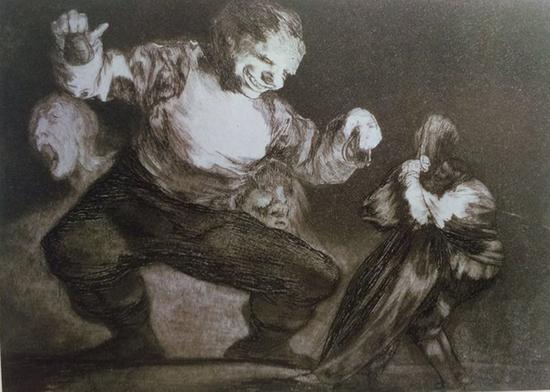 《蠢人的愚行》选自《荒诞集》 ,约1816—1823年,凹版蚀刻画,24cm*35cm