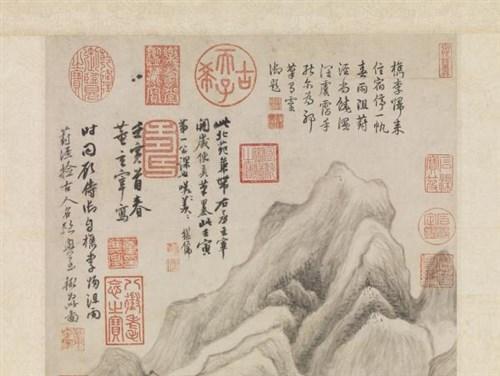 明 董其昌 葑泾访古图(局部),左三为陈继儒的跋