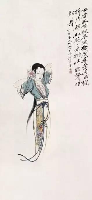 红花插鬓立轴丁亥(1947年)作