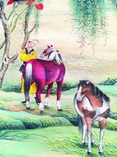 末代宫廷画师李挺梁的传人王竹坪临摹的郎世宁《八骏图》