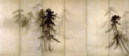 安土桃山时代长谷川等伯作品《松林图屏风》(局部)
