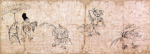 日本平安时代的纸本墨画《鸟兽人物戏画卷》(局部)