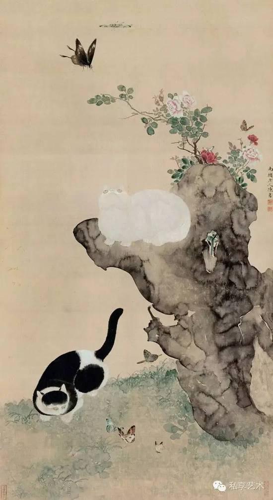 清 陈书 耄耋图 立轴 设色纸本