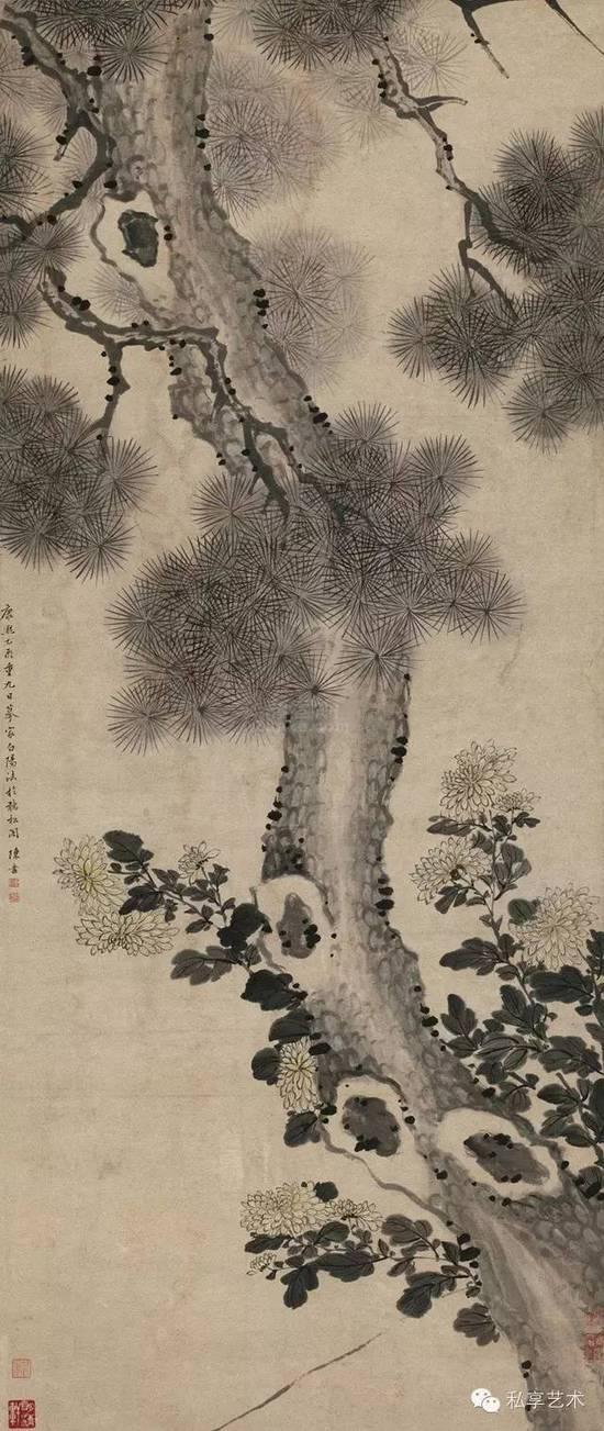 清 陈书 松菊图 立轴