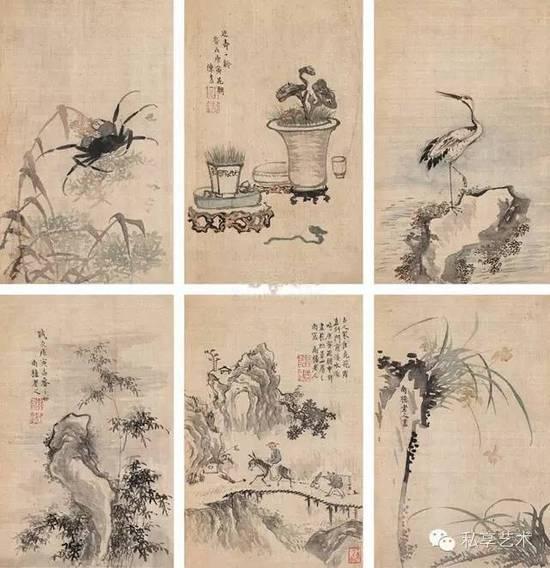 清 陈书 写生 (十八开选六) 册页 设色绢本