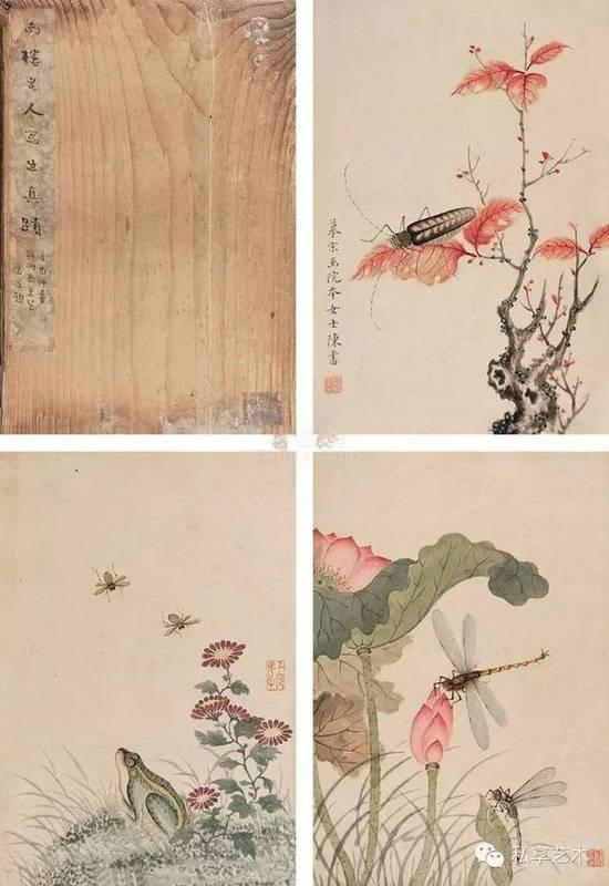 清 陈书 花鸟 (十二开选四) 册页 设色纸本
