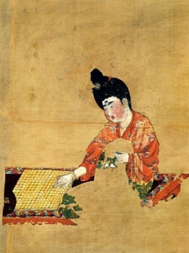 唐代《围棋仕女图》绢画,1972年出土于吐鲁番阿斯塔那