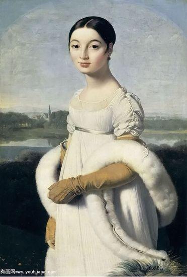 安格尔1806年作品《卡罗琳·里维耶小姐》,布面油画,99.5×64.5cm