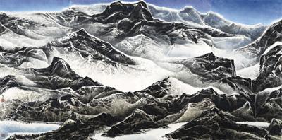 刘国松 雪网山痕皆自然(B) 185X372cm 水墨设色纸本2013